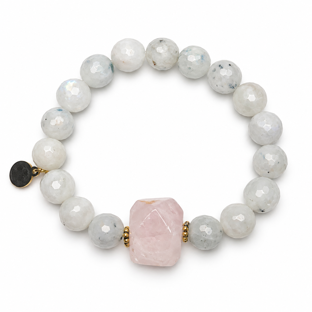 Moonstone with Rose Quartz Nugget Rock Candy on white studio background
