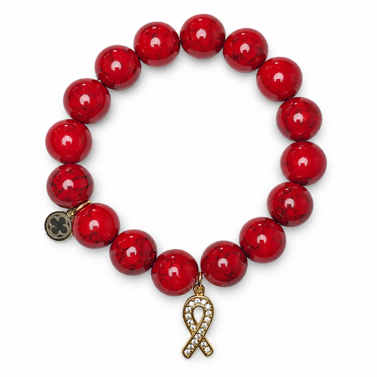 Red Howlite "Red Carpet Warriors" with Ribbon Pendant on white studio background