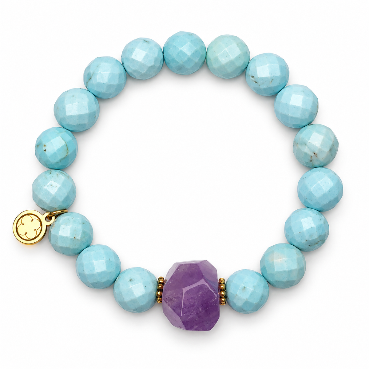 Light Turquoise Magnesite with Ametrine Nugget Rock Candy on white studio background