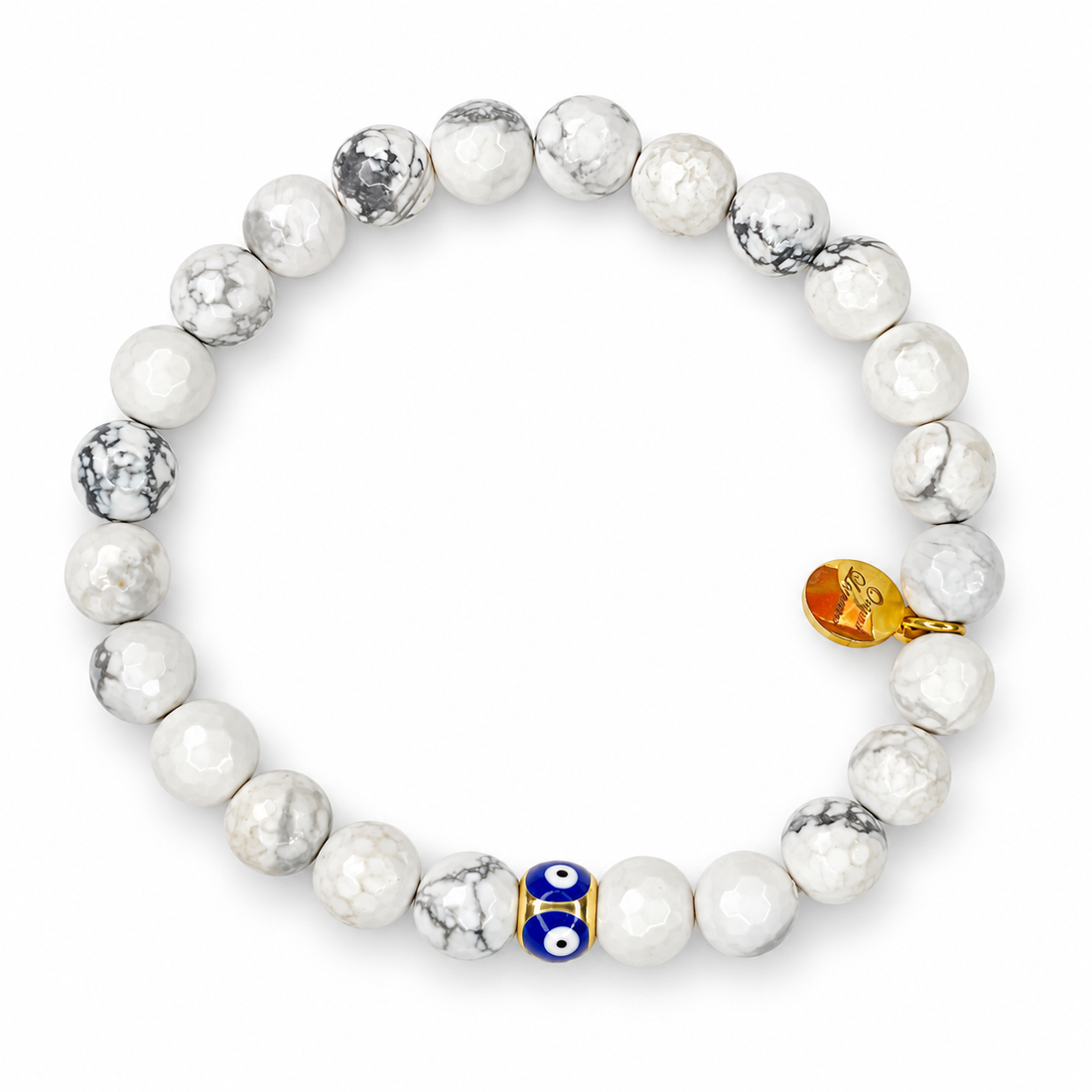 Mens White Howlite with Evil Eye Accent on white studio background
