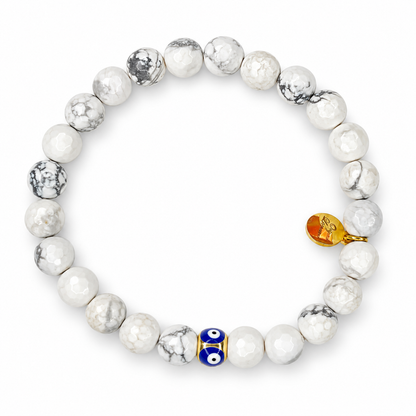 Mens White Howlite with Evil Eye Accent on white studio background