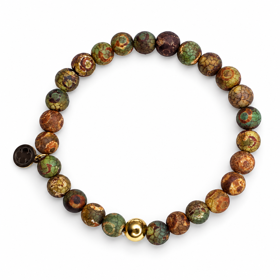 Mens Tibetan Antique Green Eye Agate with Gold Accent on white studio background