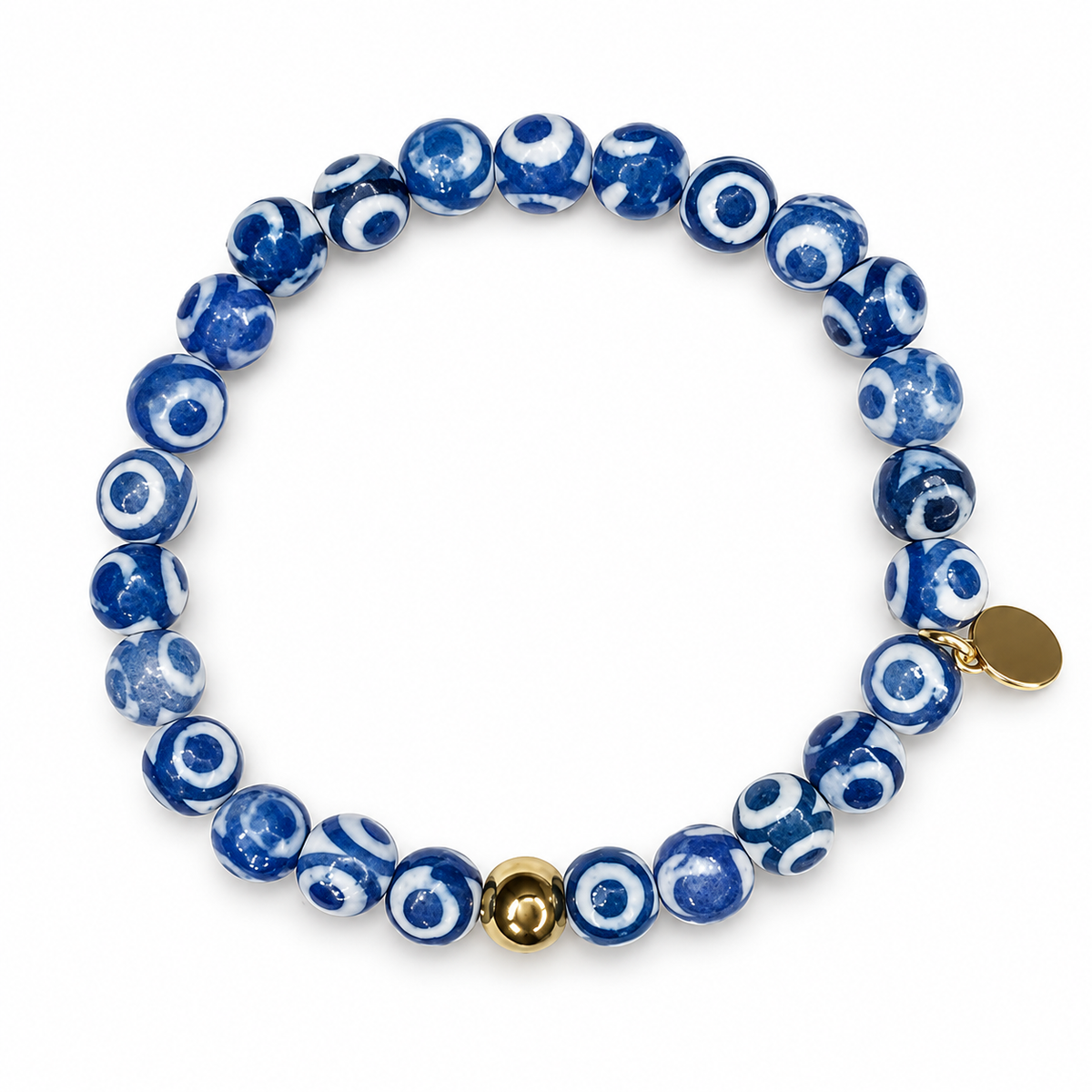 Mens Tibetan Blue Eye with Gold Accent on white studio background