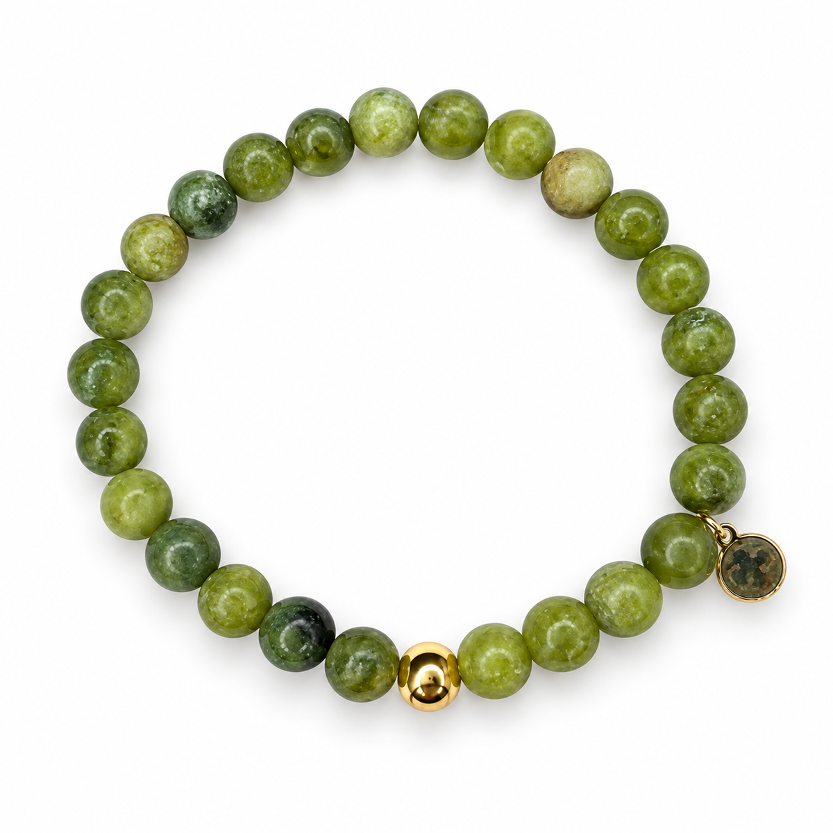 Mens Green Garnet with Gold Accent on white studio background