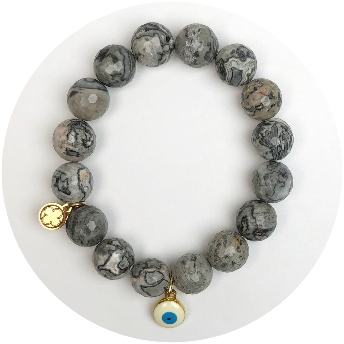 Shadow Jasper Jade with White Evil Eye Pendant