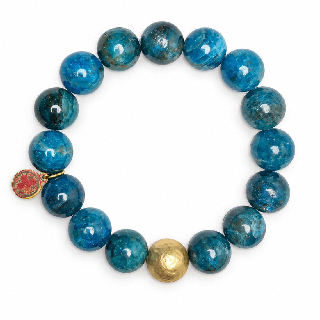Blue Apatite with Hammered Gold Accent on white studio background
