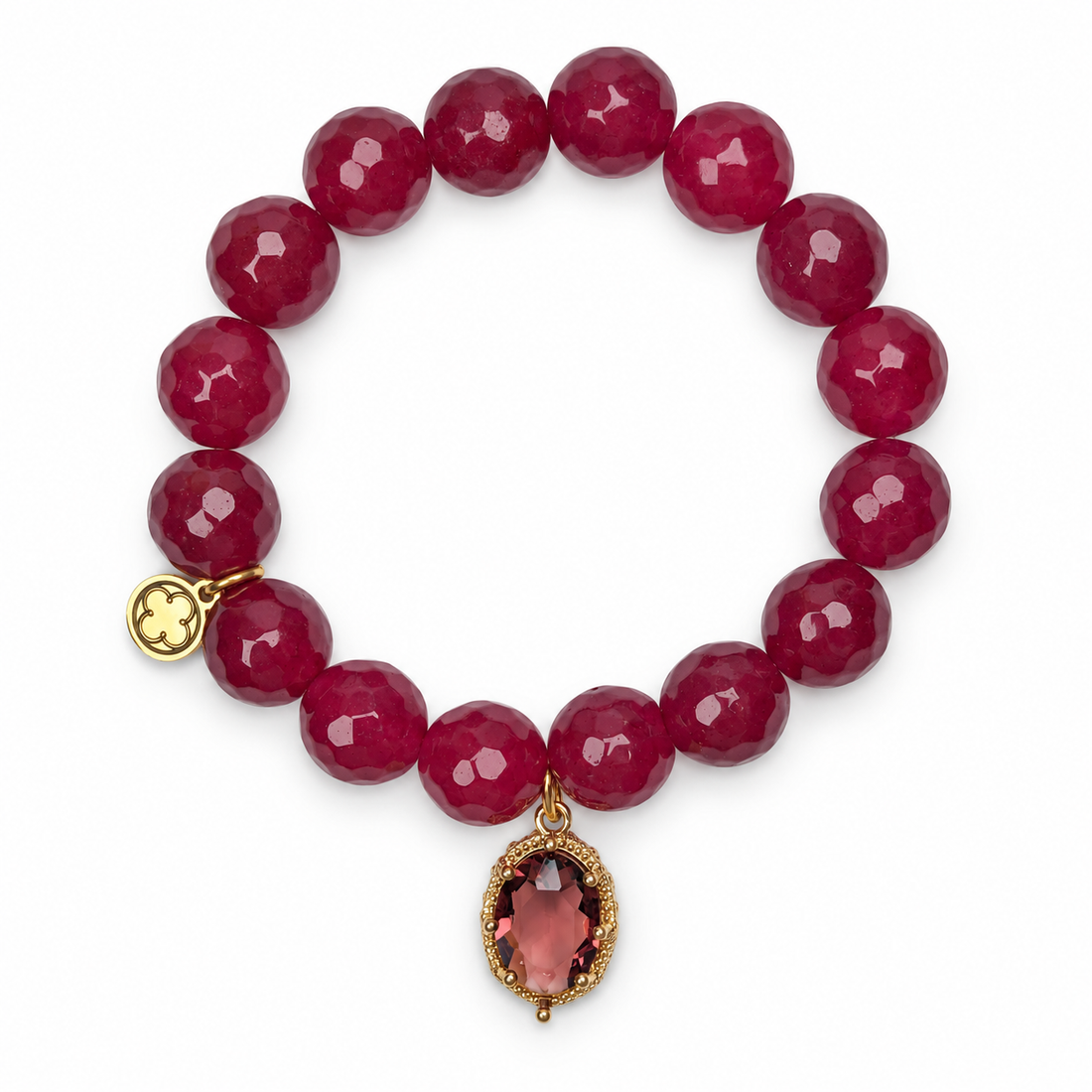 Marsala Jade with Red Garnet Hidden Gem on white studio background