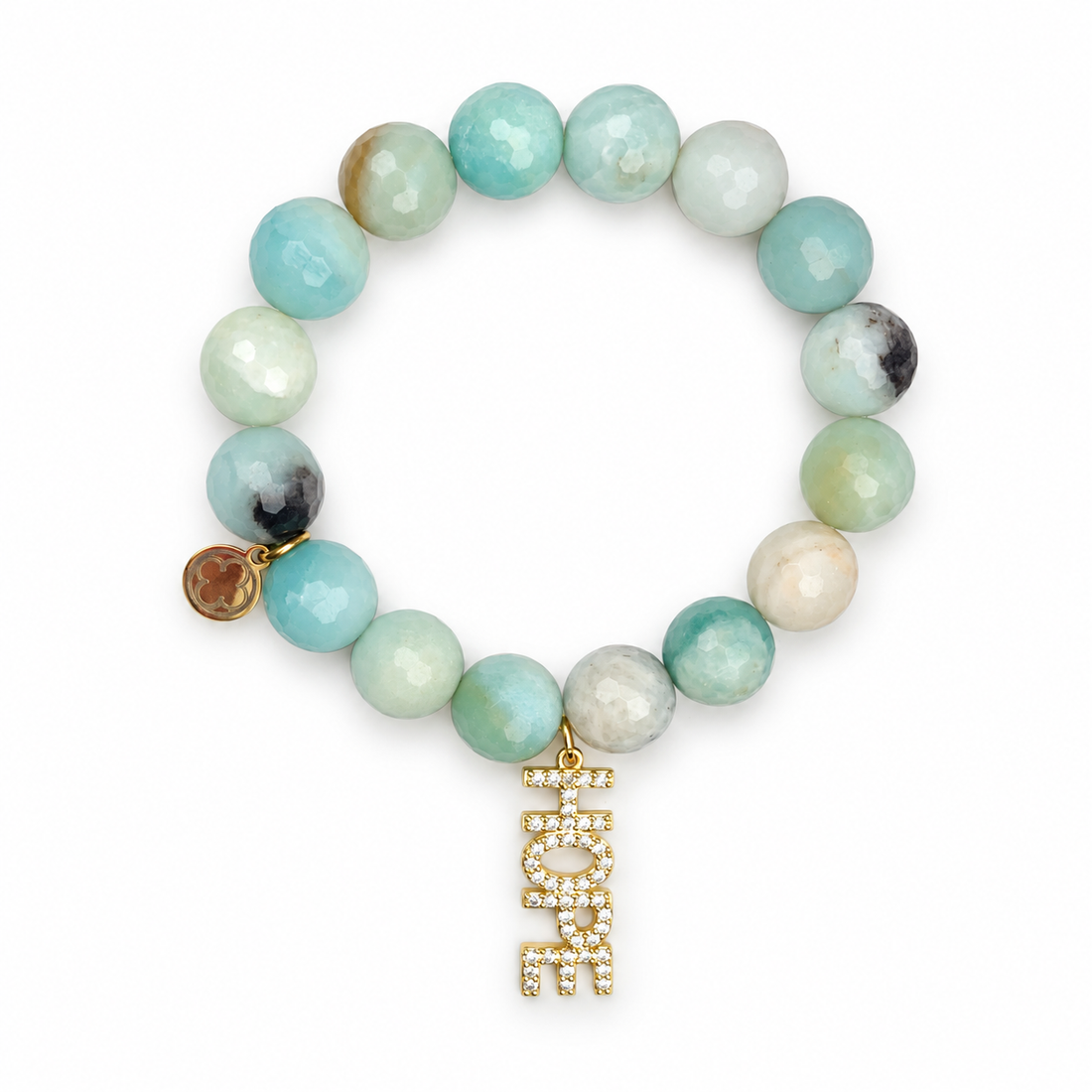Amazonite "I AM ALS" with Pavé HOPE Pendant on white studio background