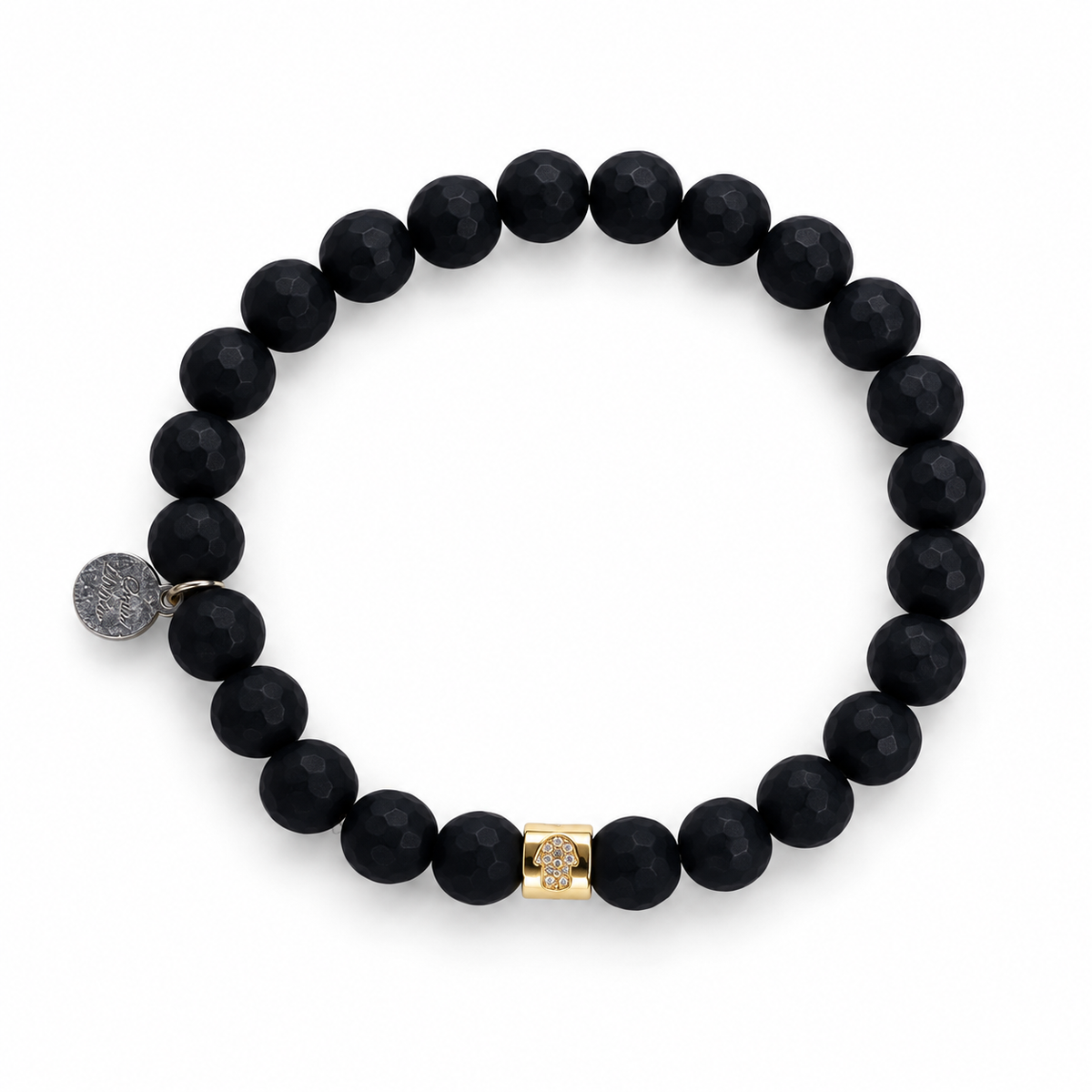 Mens Matte Black Onyx with Hamsa Accent on white studio background