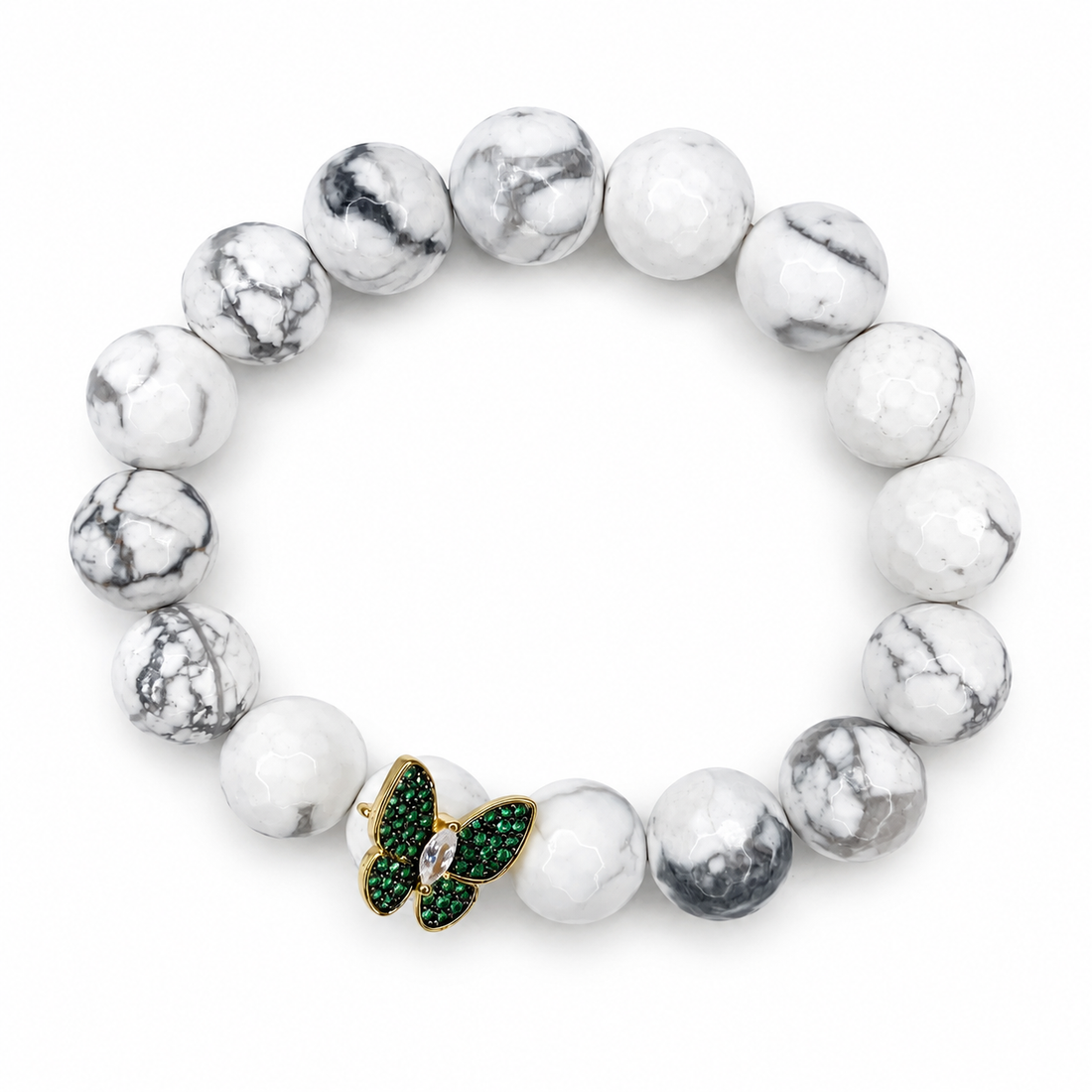 White Howlite "JAR of Hope" with Pave Butterfly Pendant on white studio background