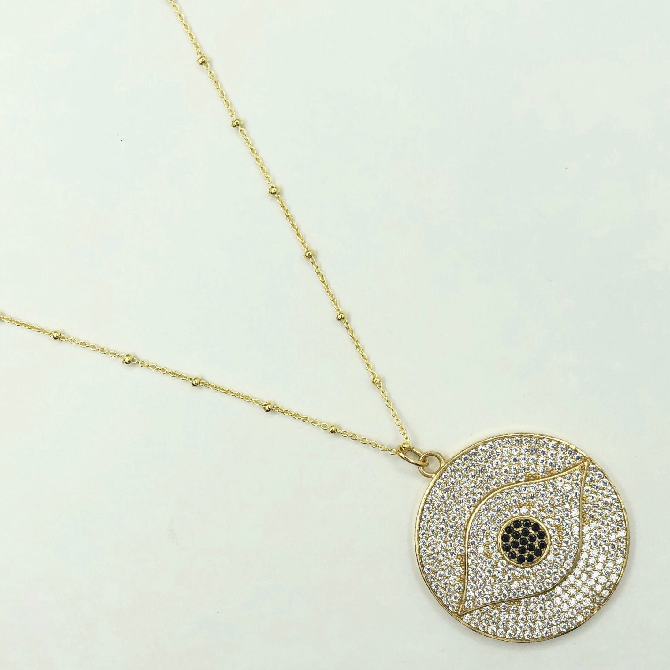 Gold Two Tone Pavé Evil Eye Necklace