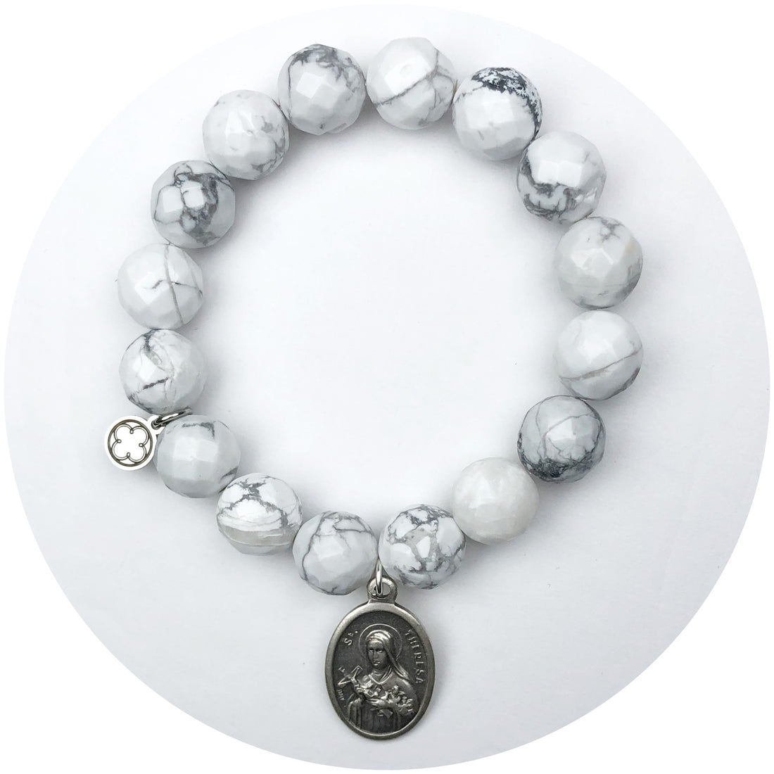Frosted Marble Agate with Saint Theresa Pendant