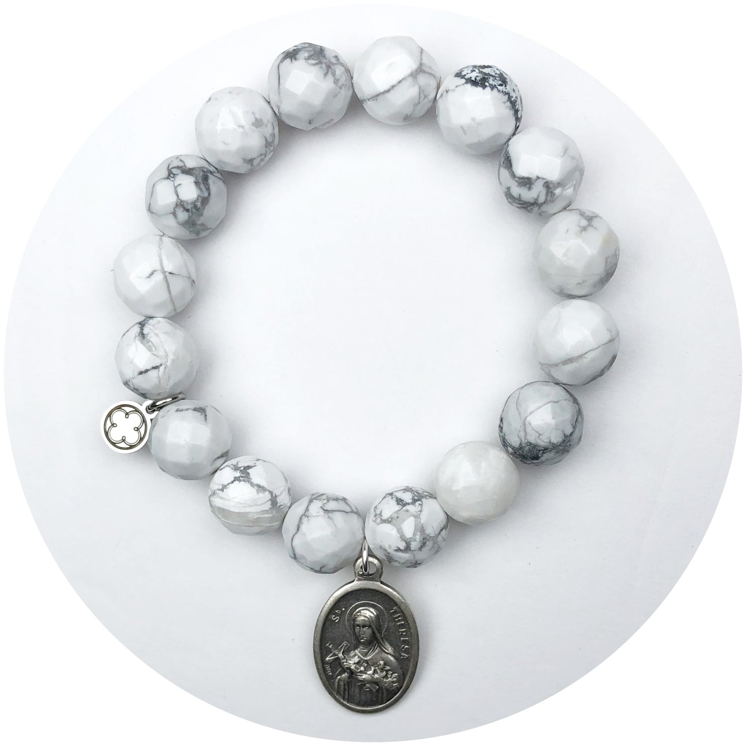 Frosted Marble Agate with Saint Theresa Pendant