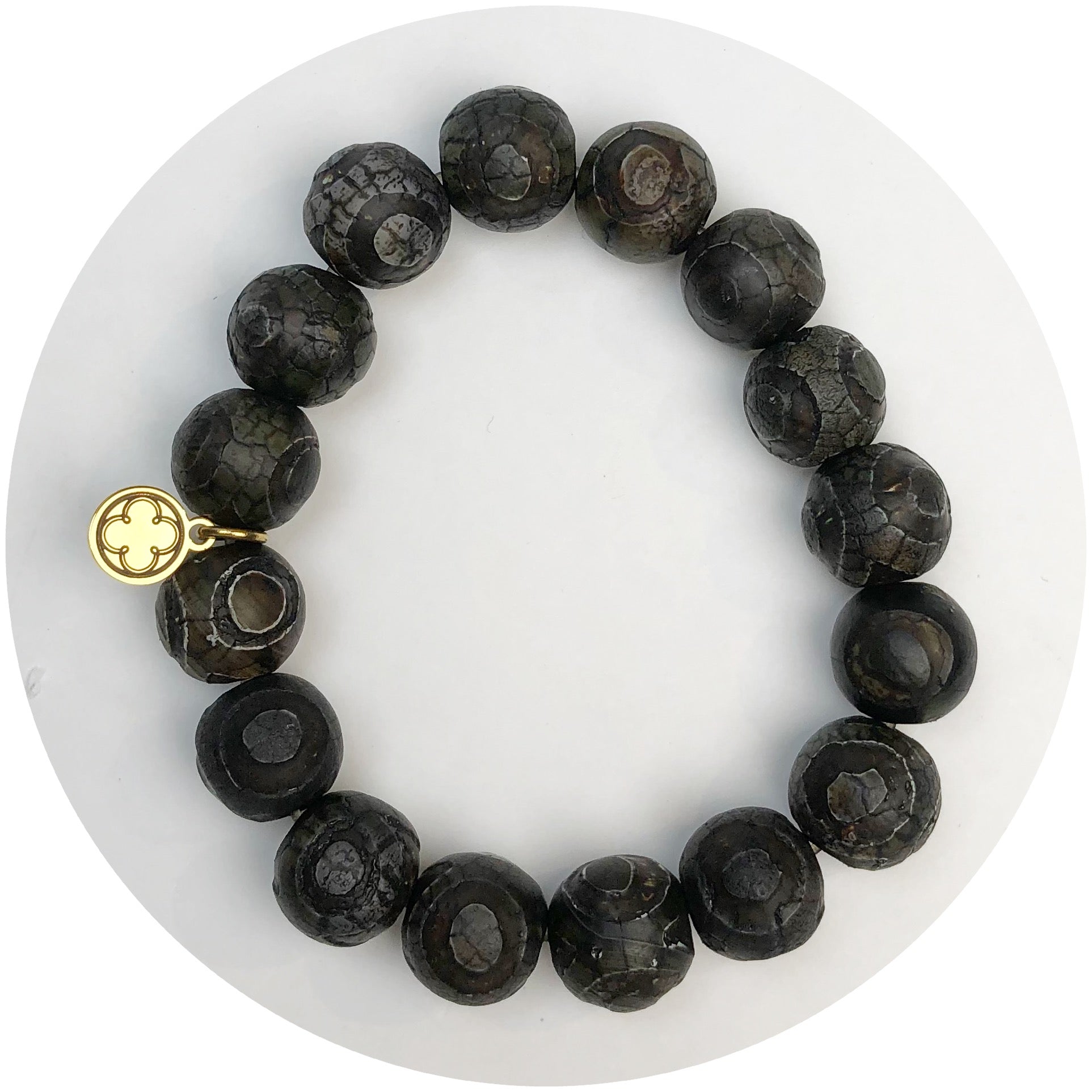 Tibetan Antique Black Eye Agate Beaded Bracelet