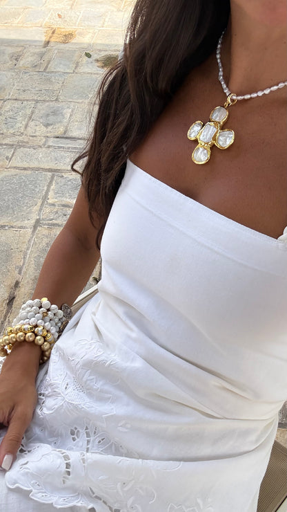 Seed Pearl with Pearl Bezel Cross Pendant