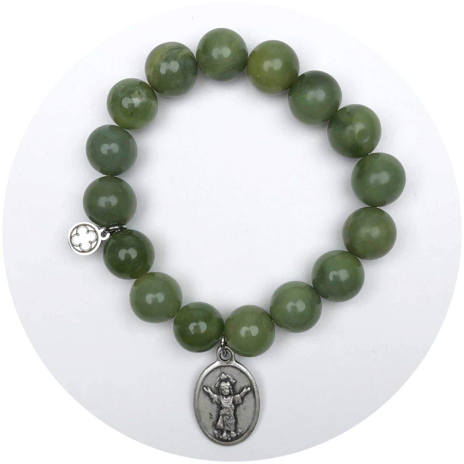 Dark Olive Jade With Child Jesus Pendant