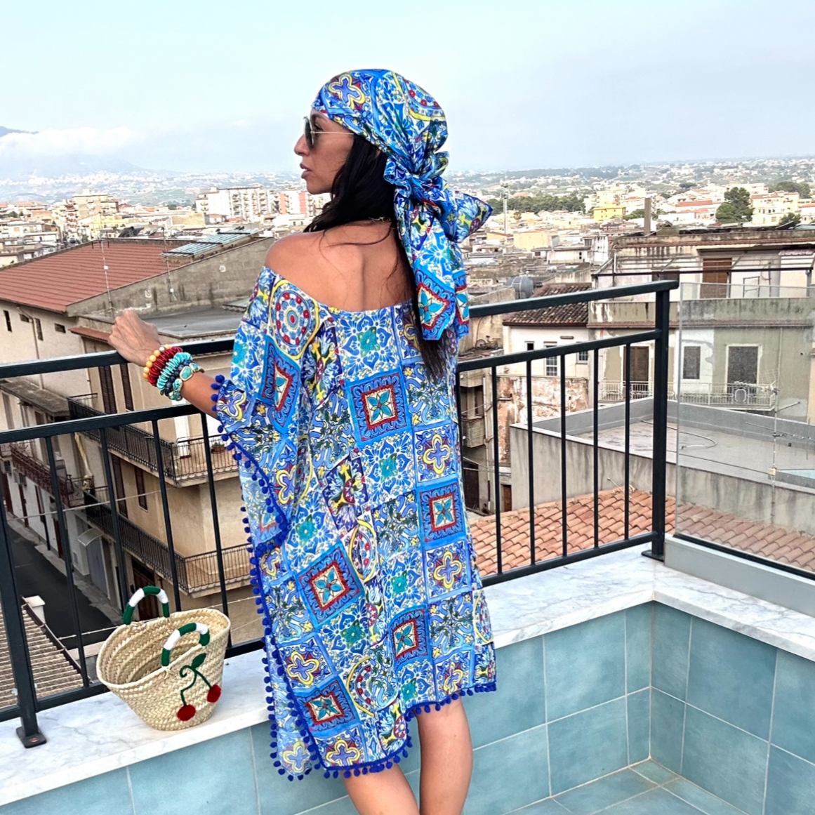 Blue Maiolica Foulard Dress - My Sicilian Love Affair