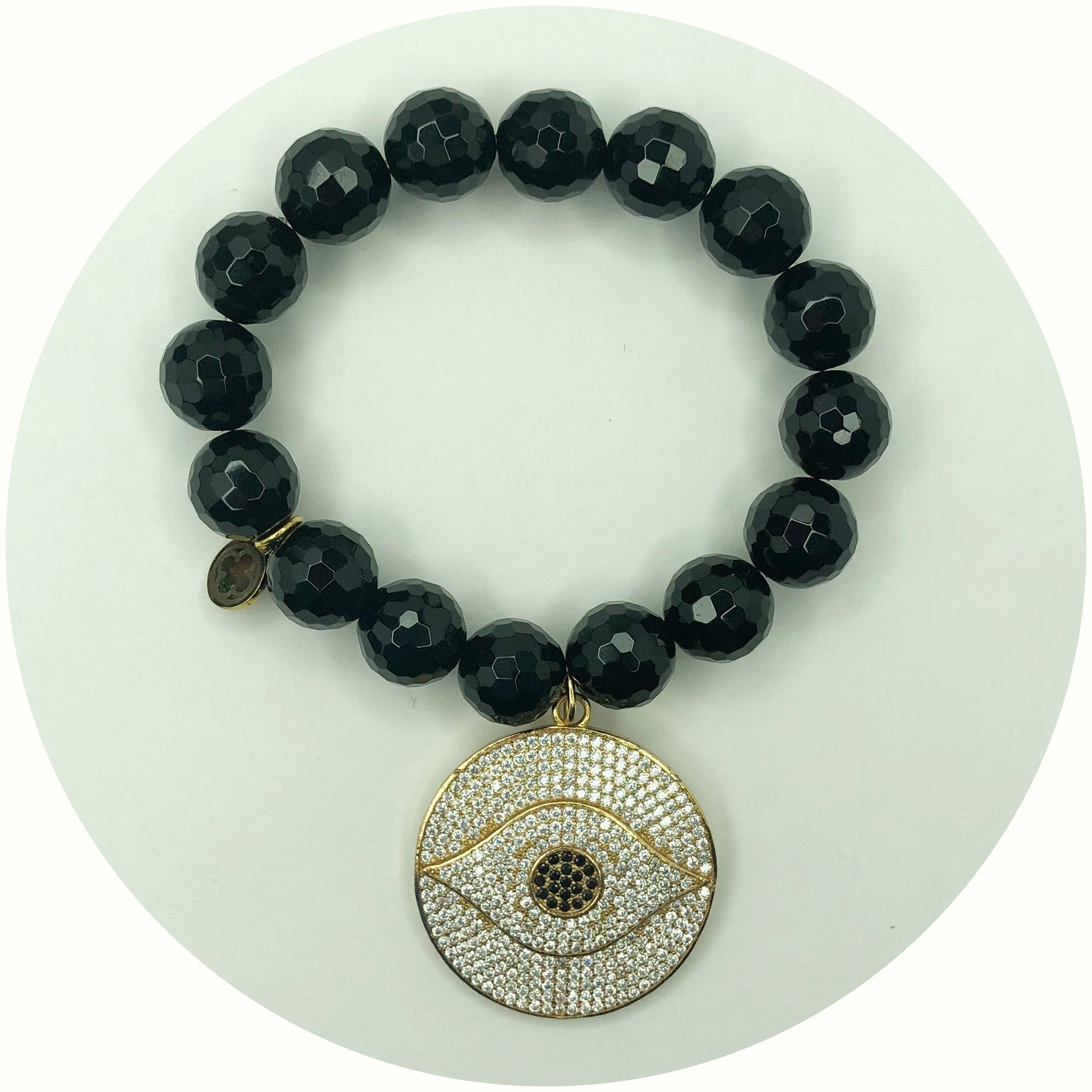 Black Onyx with Two Tone Pavé Eye Pendant