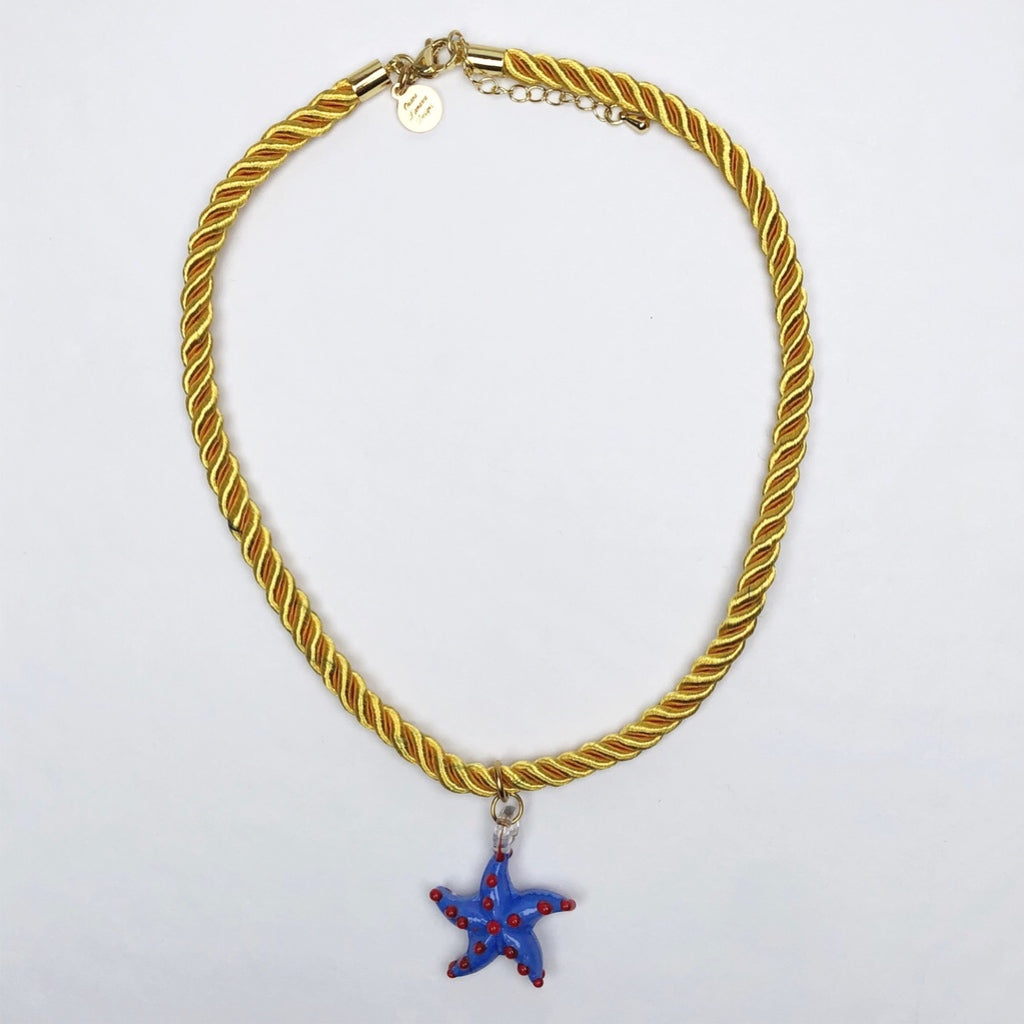 Stellina Gold Rope Blue with Starfish Necklace