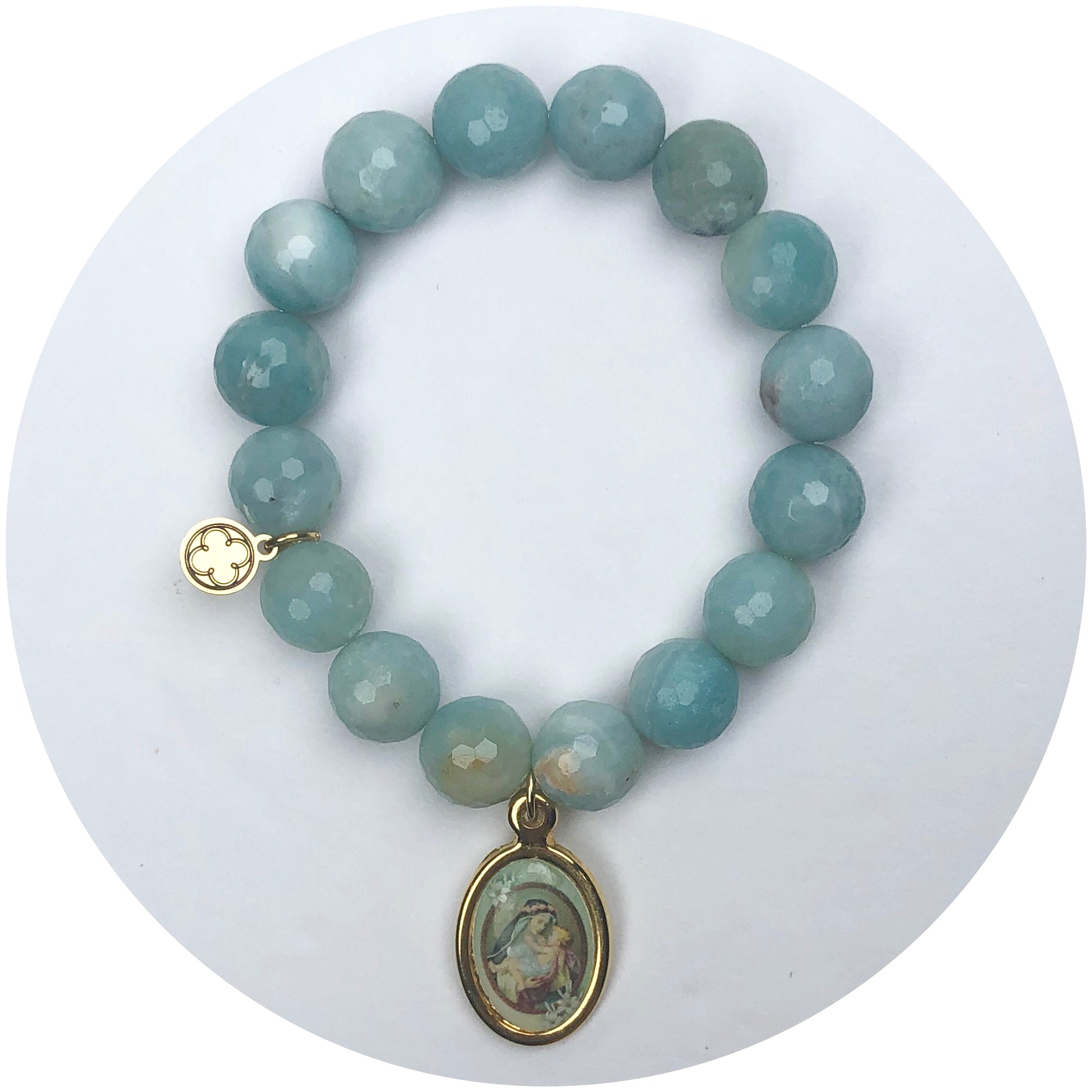 Blue Lagoon Agate with Virgin Mary Pictured Pendant