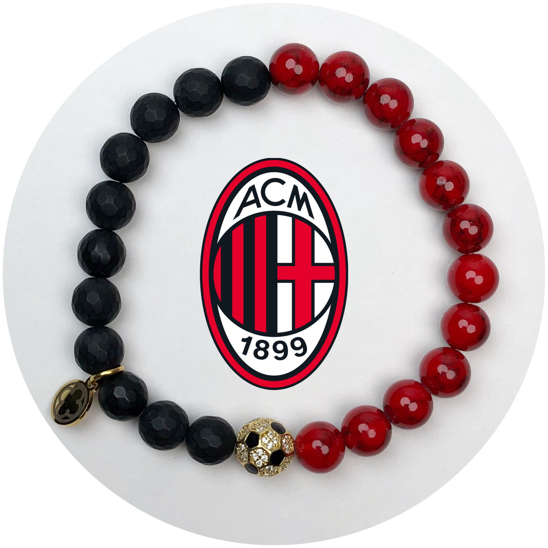 AC Milan Mens Matte Black Onyx and Red Howlite with Pavé Soccer Ball