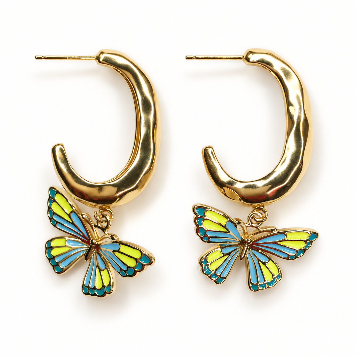 Camellia Yellow/Blue Butterfly Hoop Earring