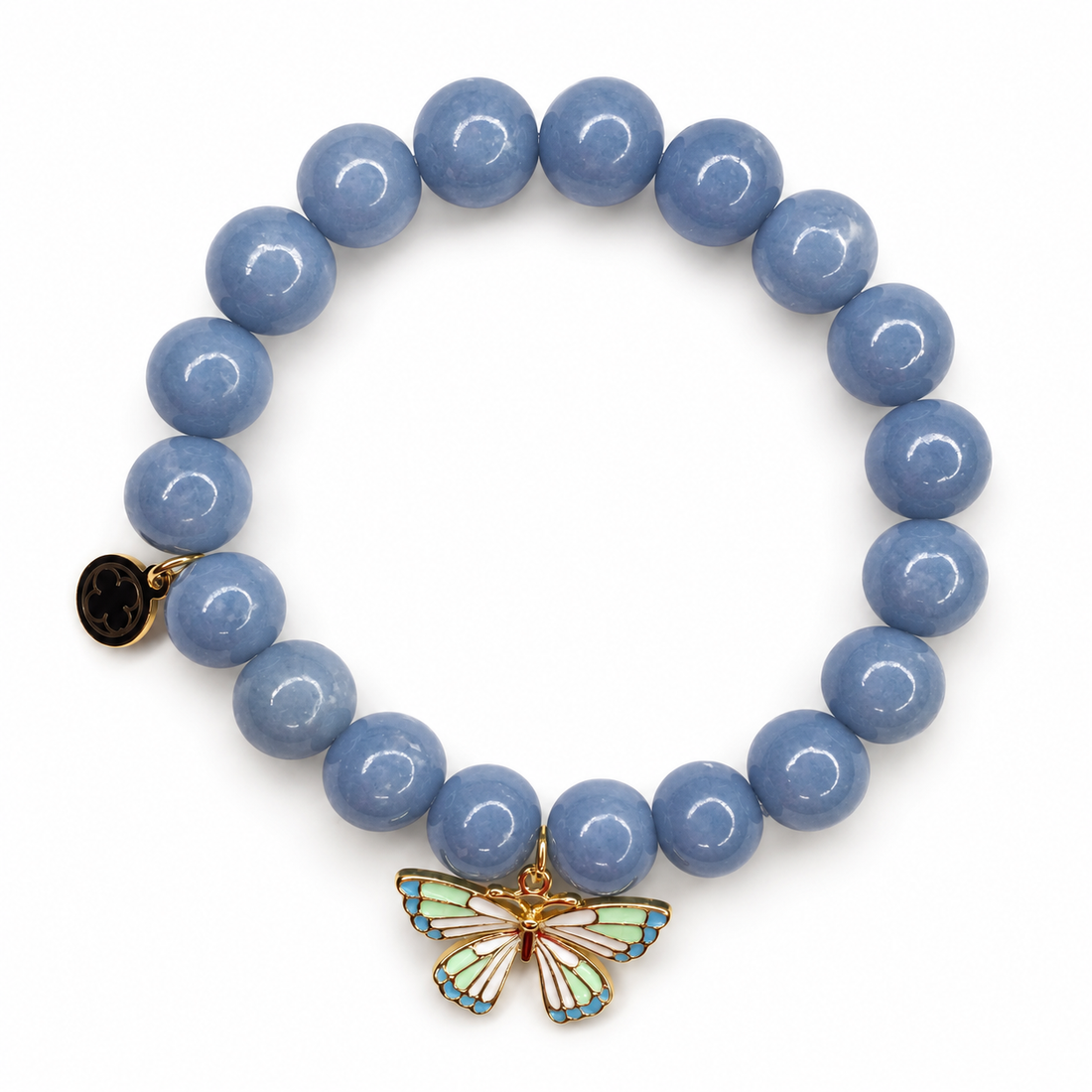 Angelite with Camellia Green Butterfly Pendant on white studio background