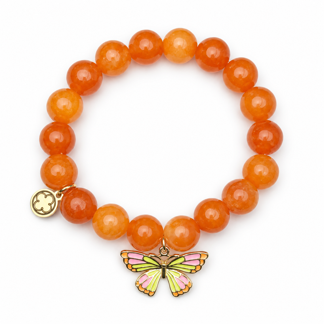 Orange Jade with Camellia Pink/Yellow Butterfly Pendant on white studio background