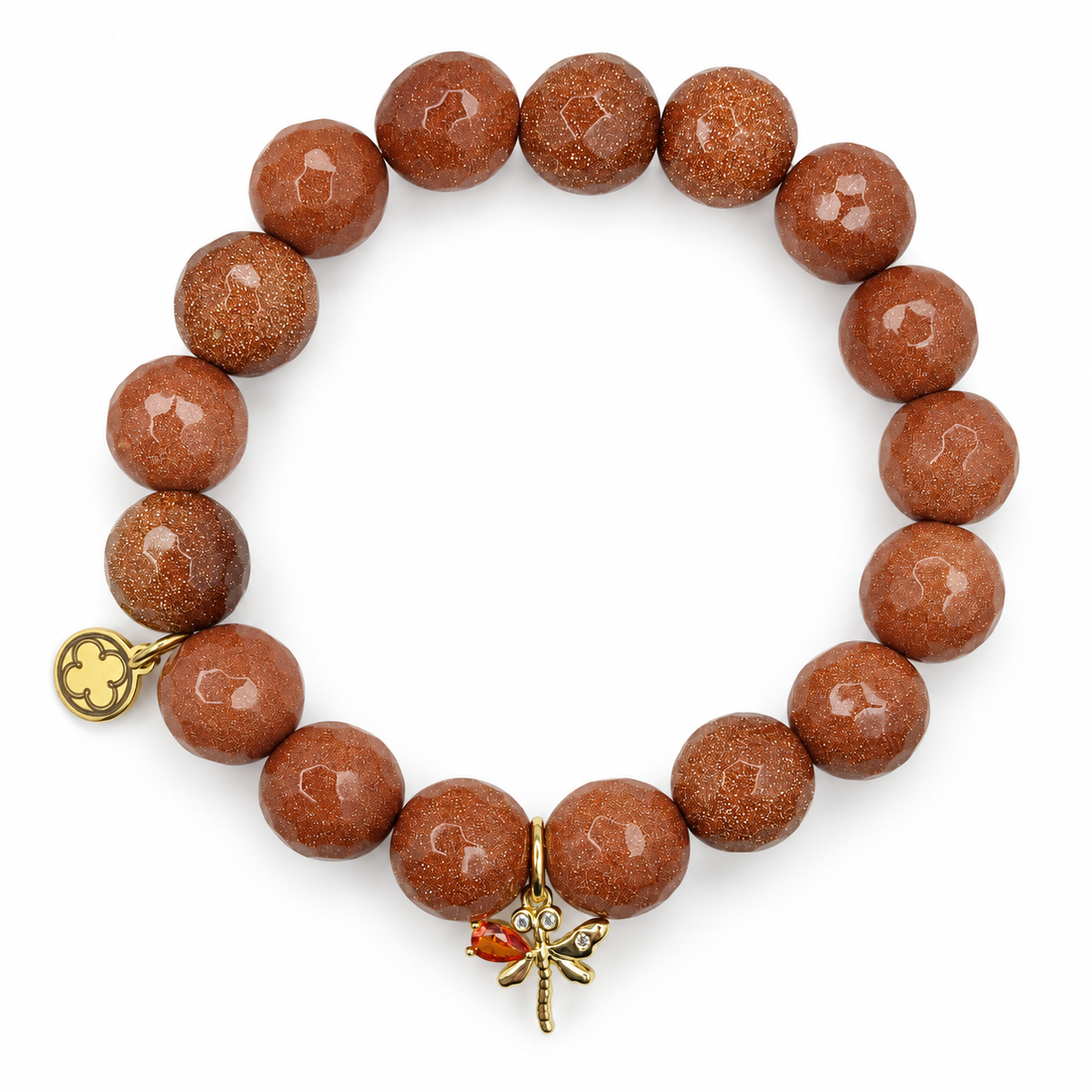 Goldstone with Pavé Dragonfly Pendant on white studio background