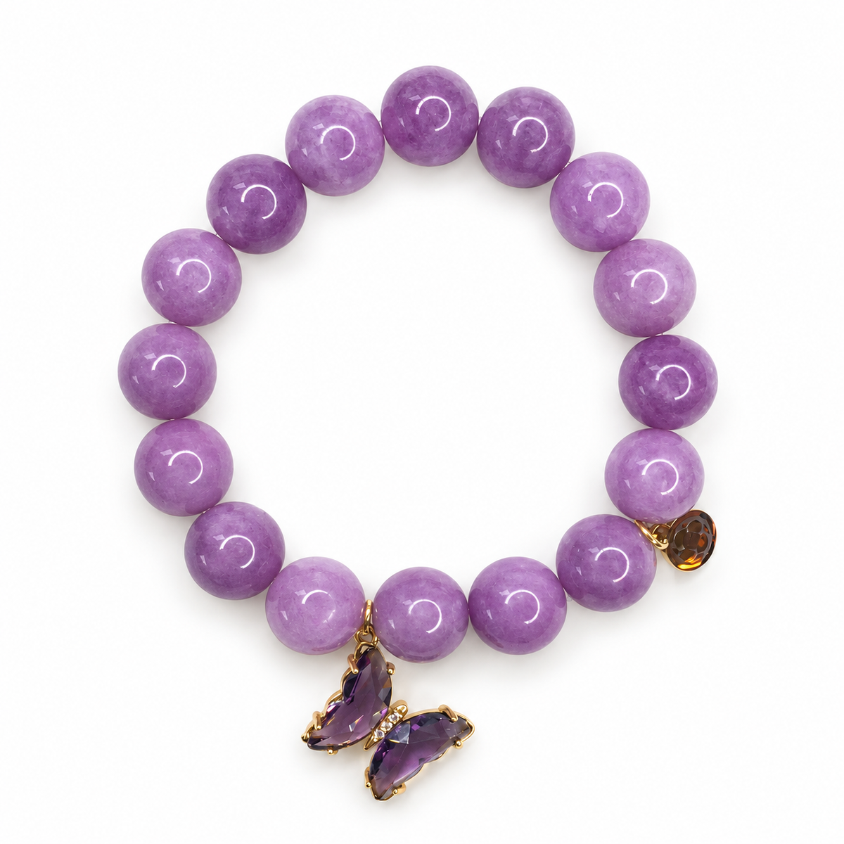 Lepidolite Light with Glass Butterfly Pendant on white studio background