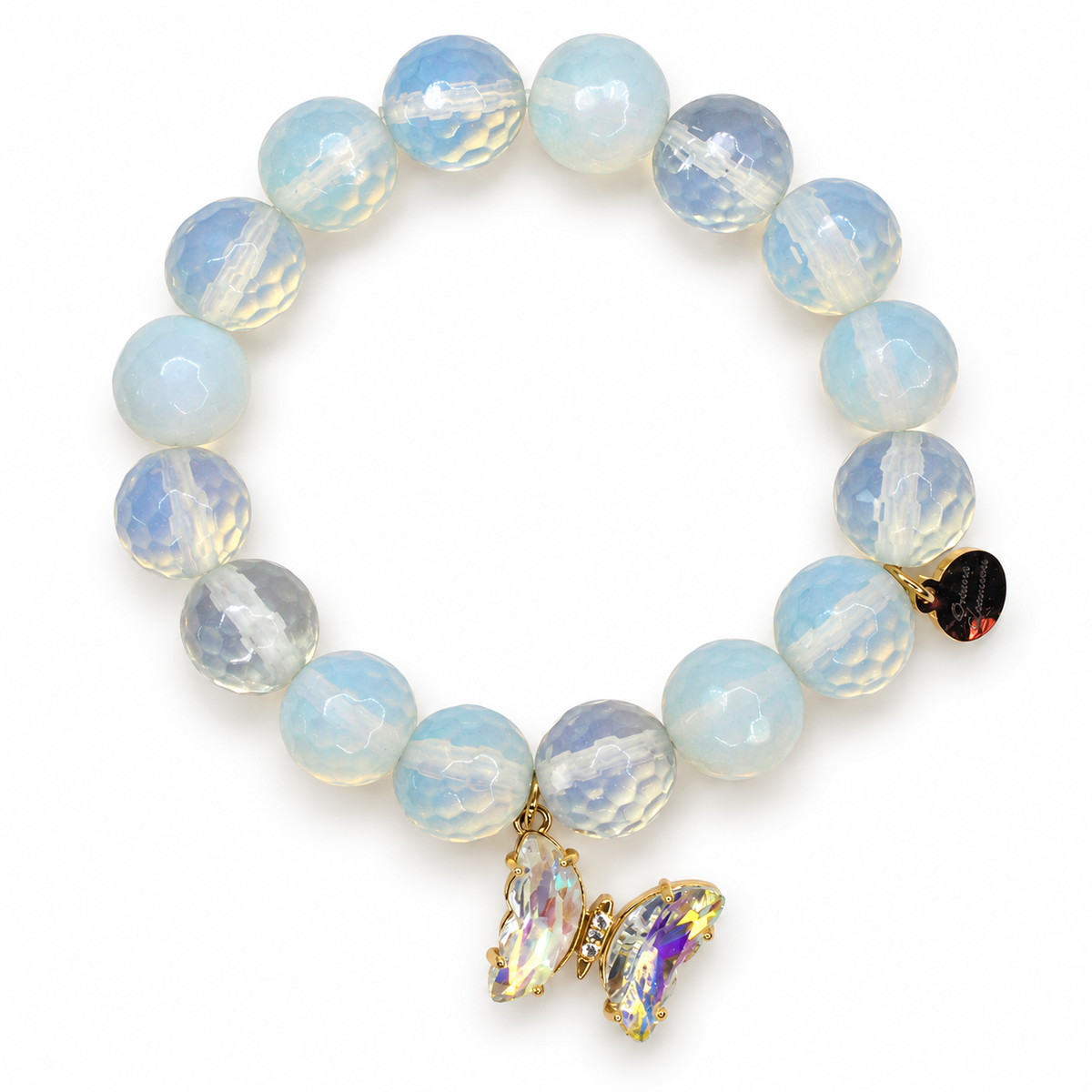 Opalite with Glass Butterfly Pendant on white studio background