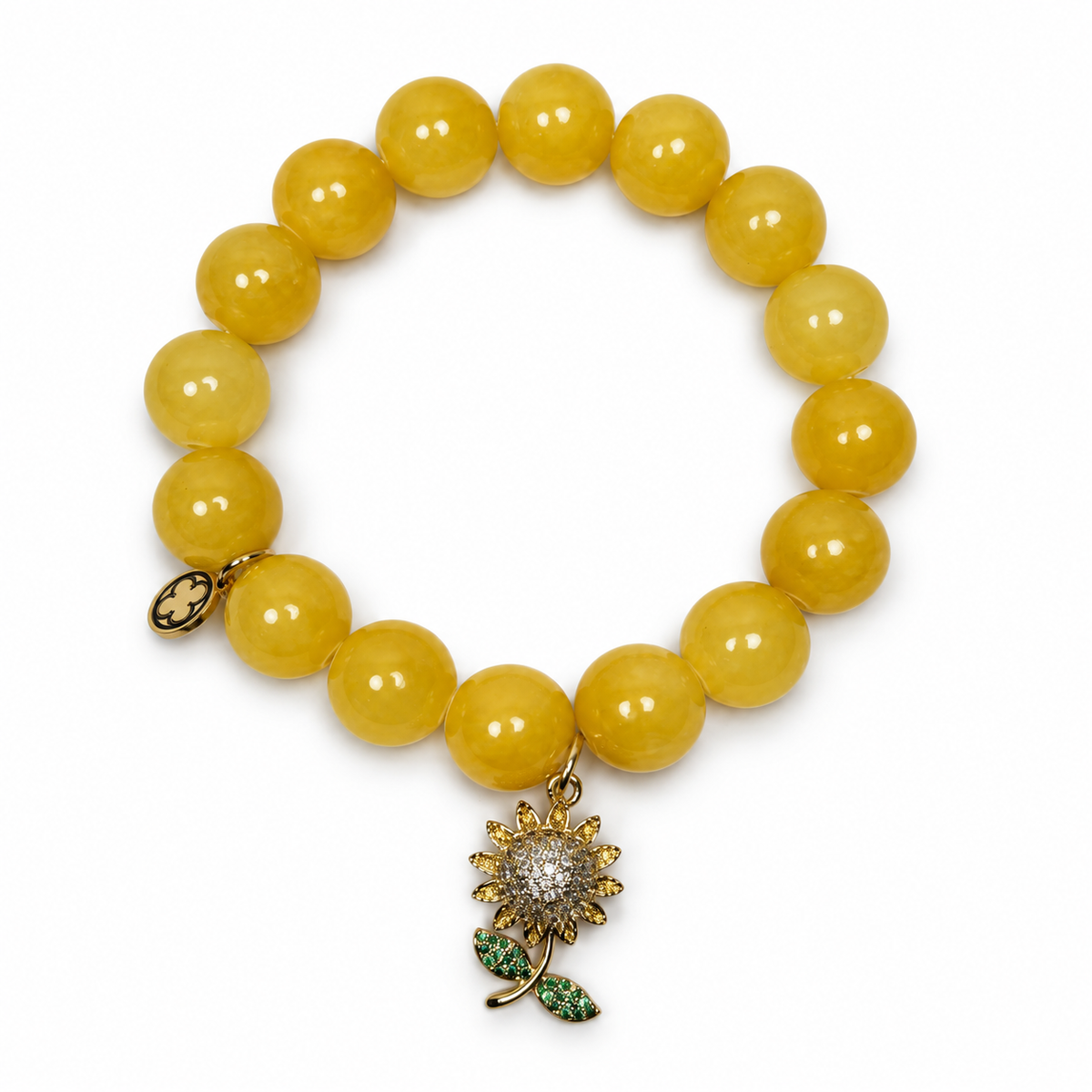 Amber Jade with Pavé Sunflower Pendant on white studio background