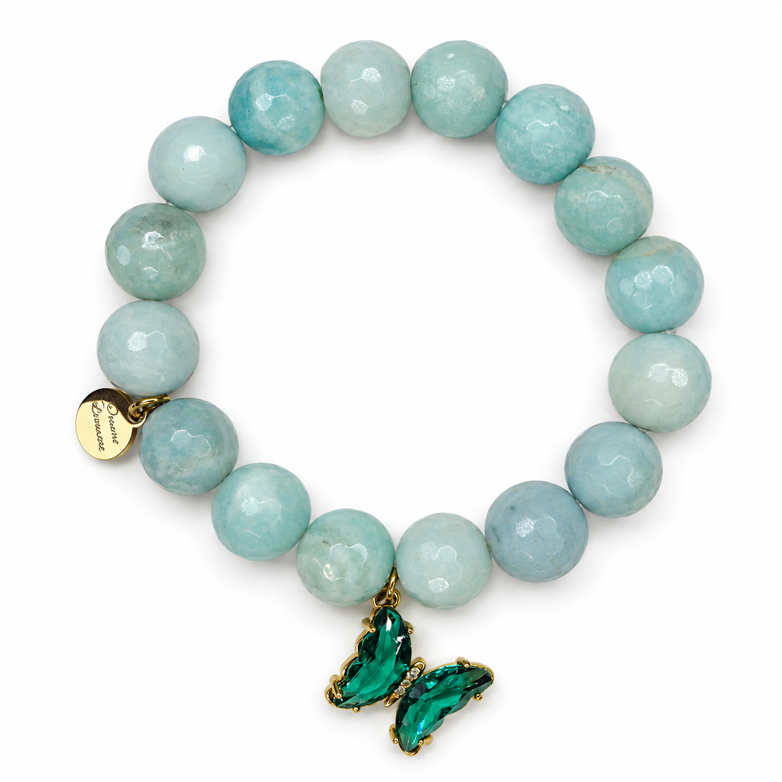 Amazonite Light with Glass Butterfly Pendant on white studio background