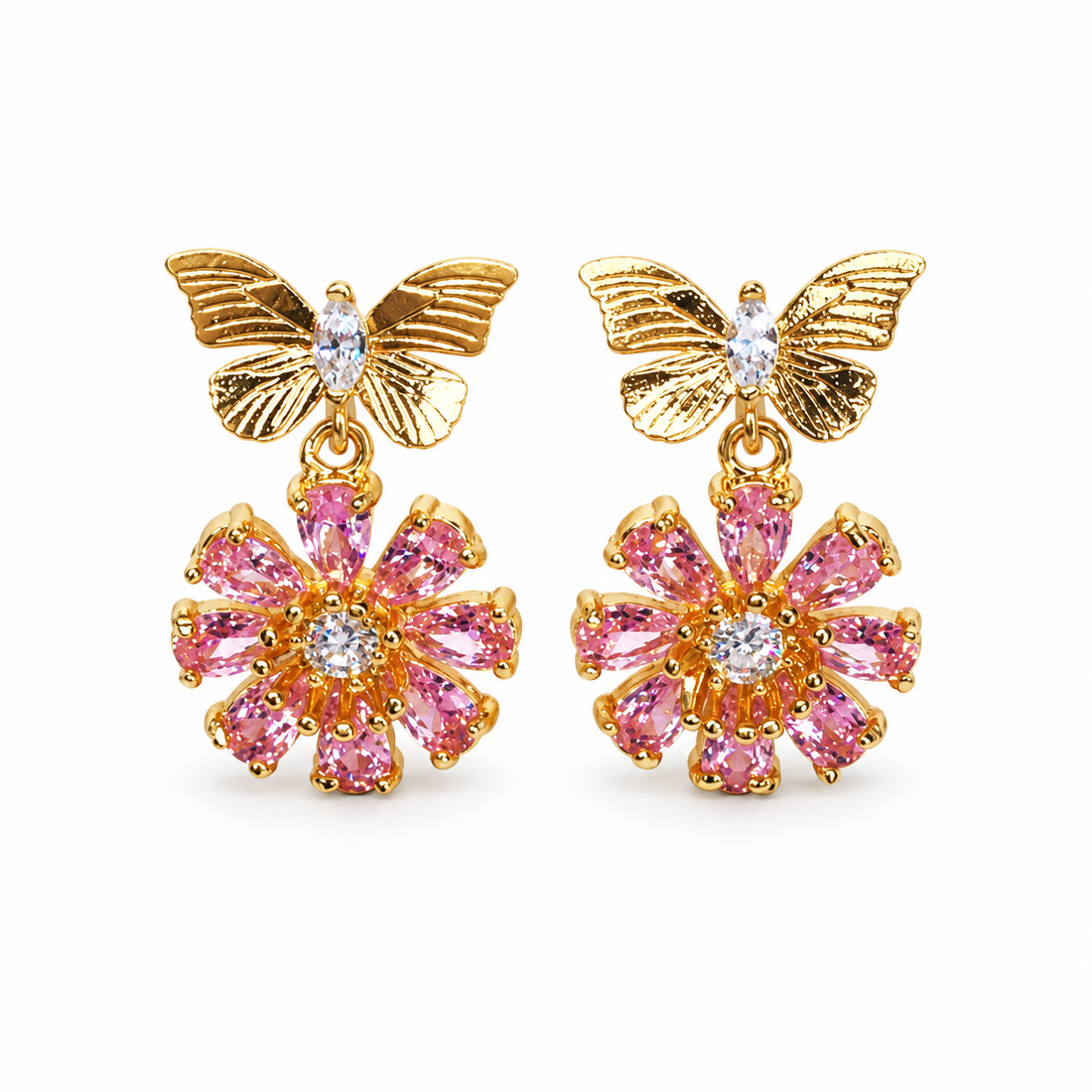 Daisy Pink  Butterfly Earring on a white background