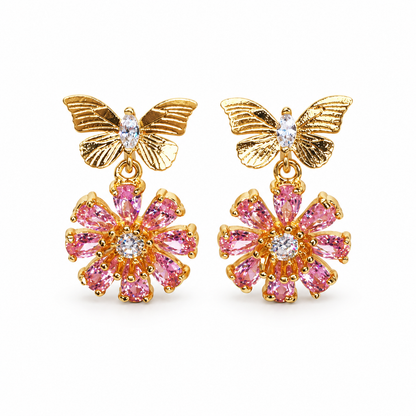 Daisy Pink  Butterfly Earring on a white background