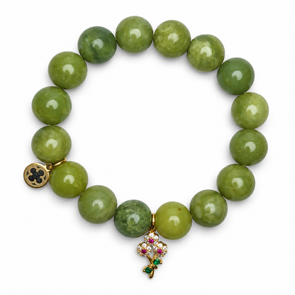 Green Garnet with Pavé Flower Bouquet Pendant on white studio background