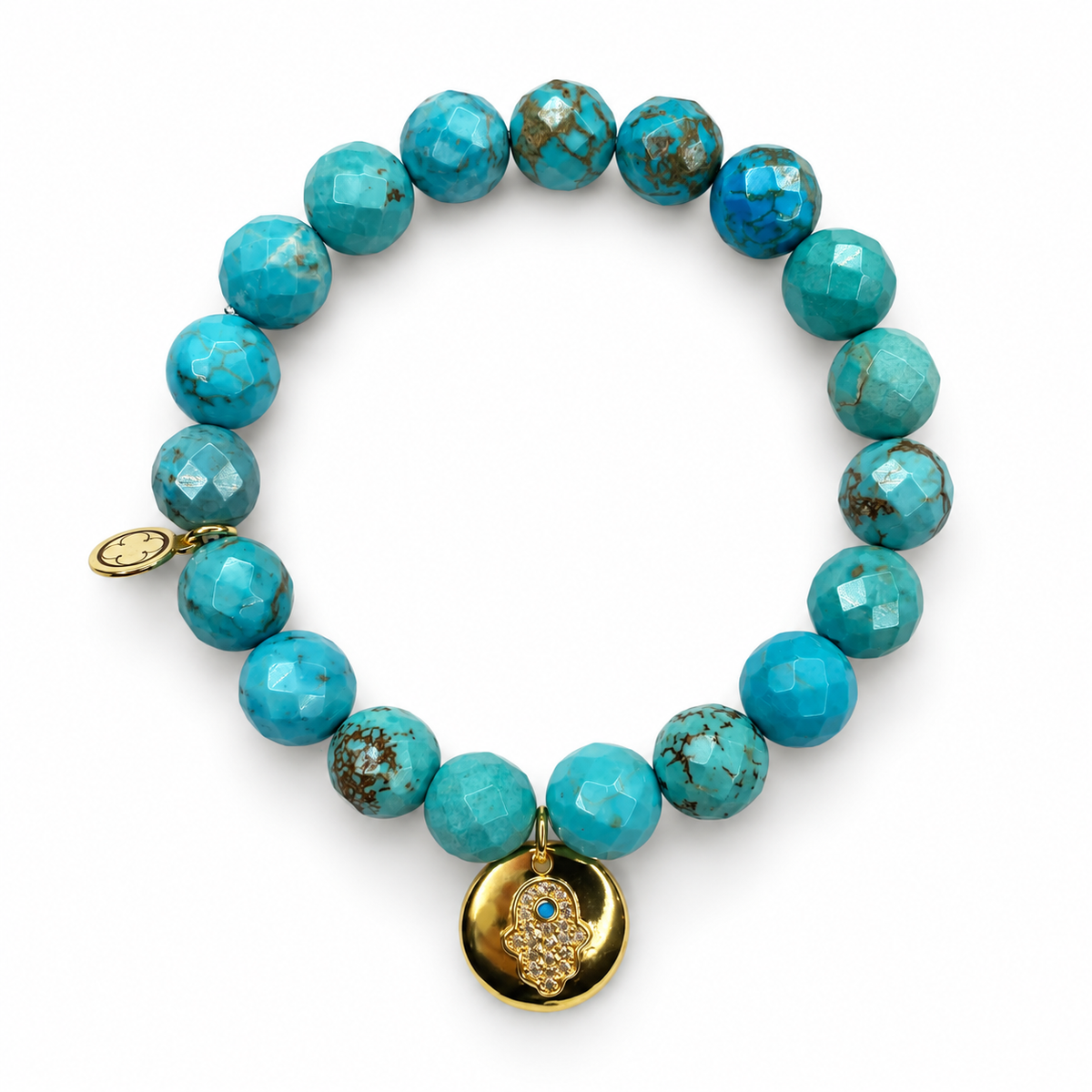 Green Turquoise with Gold Hamsa Disc Pendant - Oriana LaMarca Designs