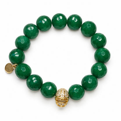 Emerald Green Jade with Pavé Gold Helmet on white studio background