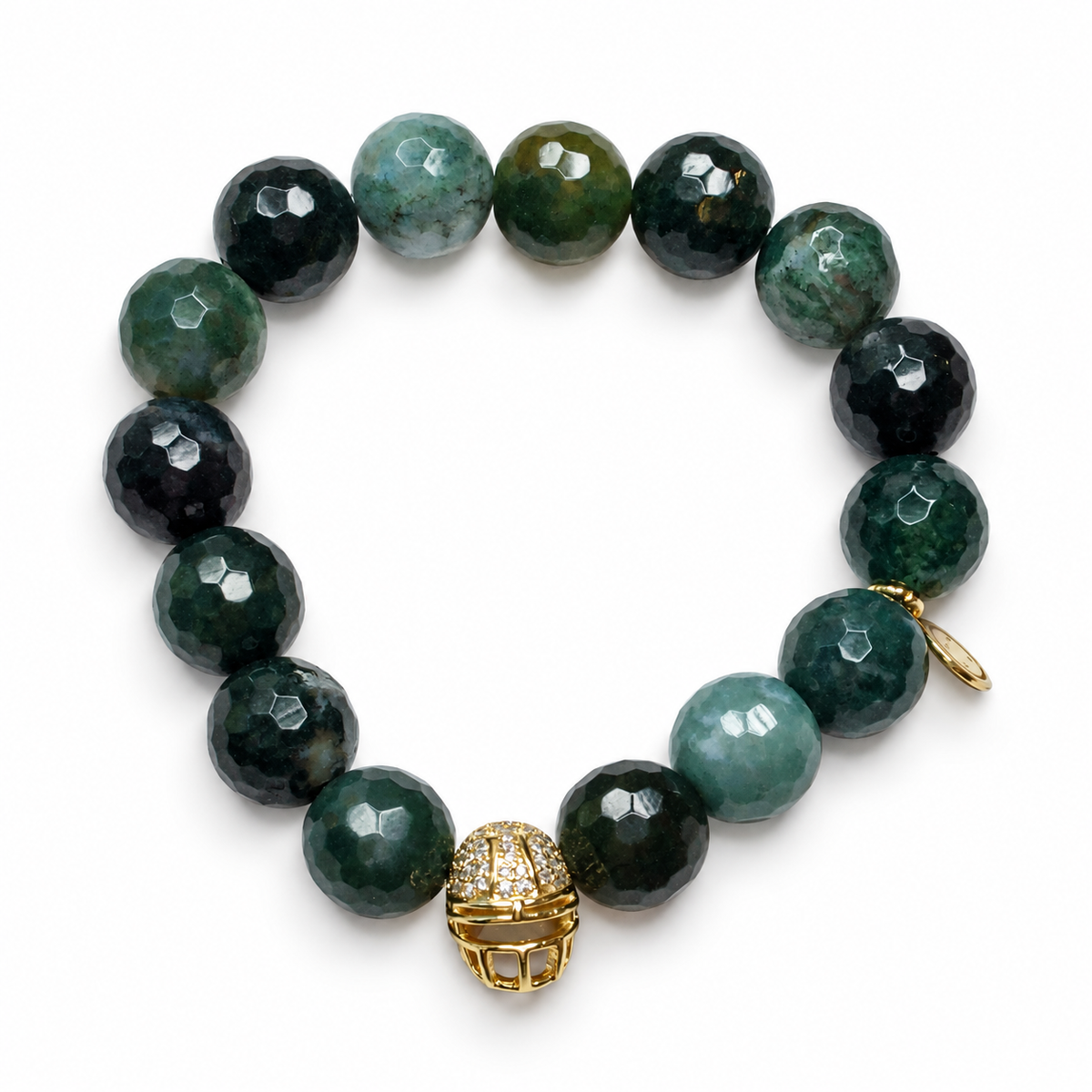 Moss Green Jade with Pavé Gold Helmet on white studio background