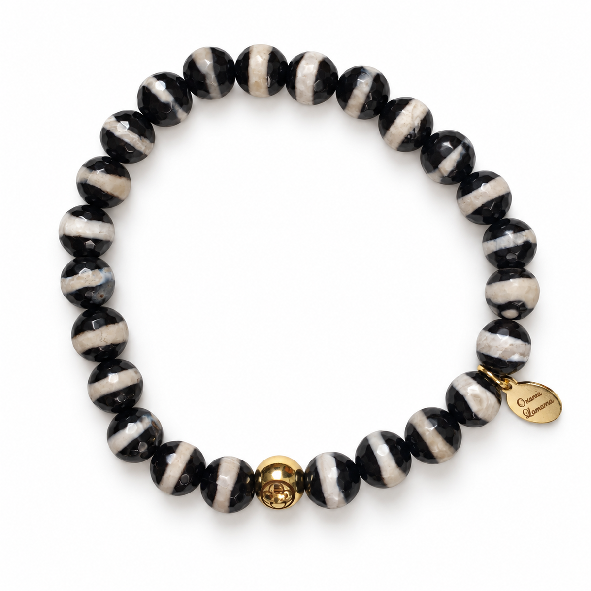 Mens Tibetan Black Zebra Agate with Gold Accent - Oriana LaMarca Designs