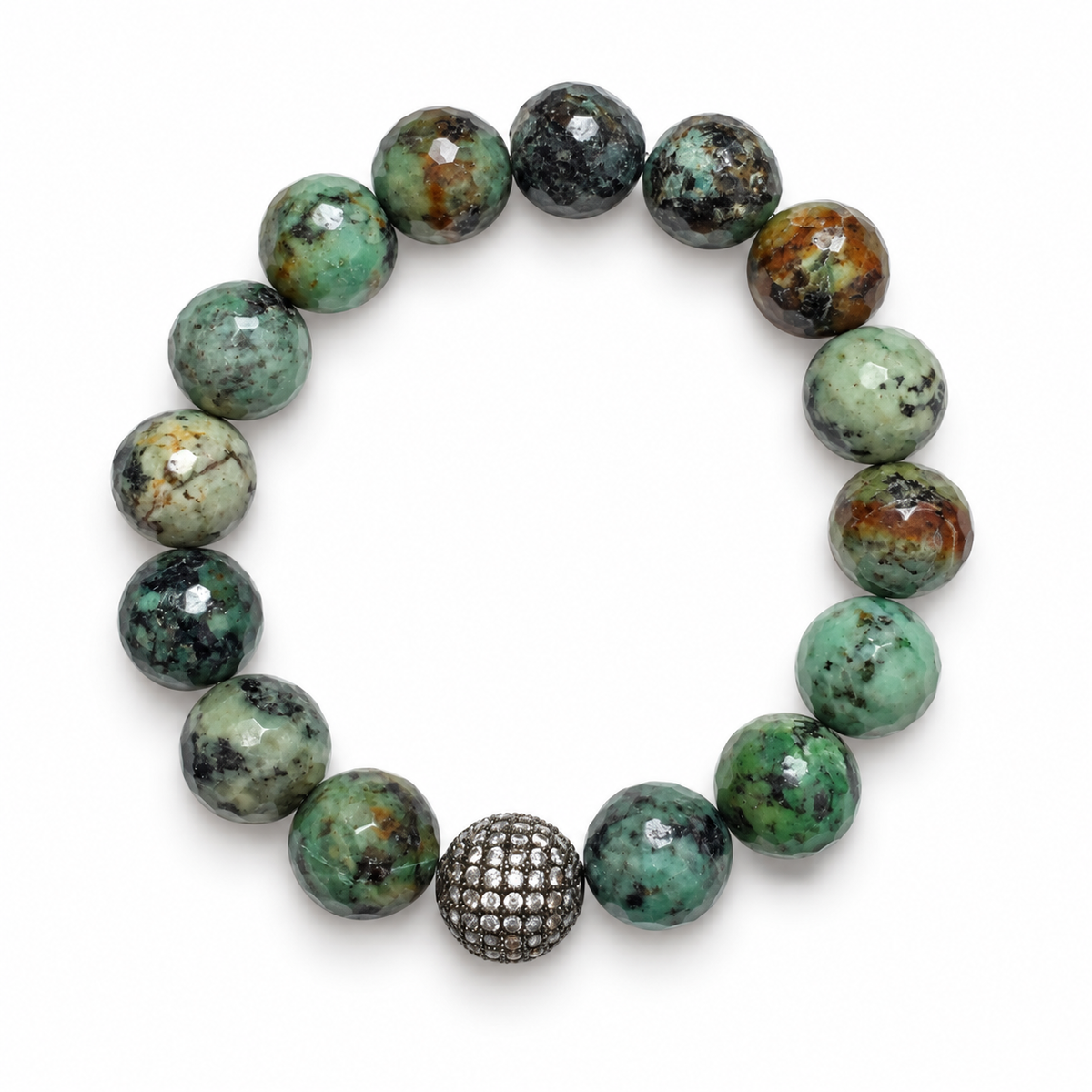 African Turquoise with Micro Pavé Gunmetal on a white background