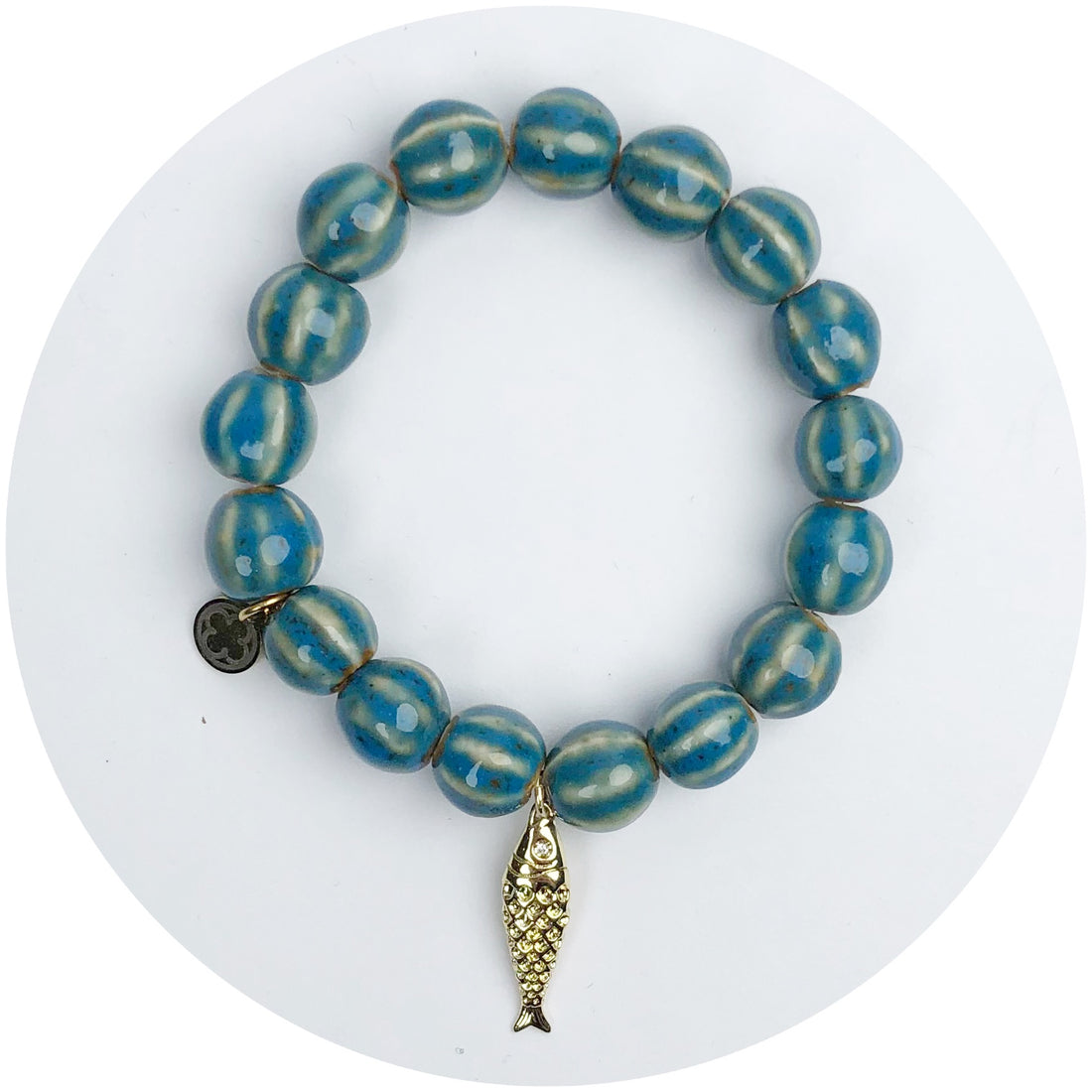 Turquoise Ceramic Riccio Bead with Gold Sardine Pendant