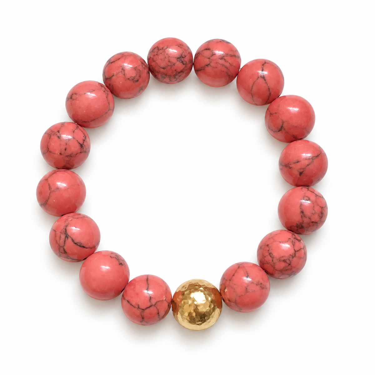 Coral Pink Howlite with Hammered Gold Accent - Oriana LaMarca Designs