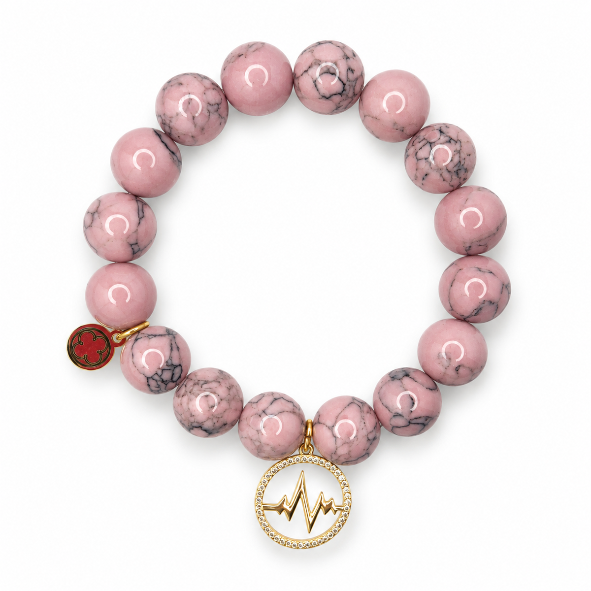 Light Pink Howlite with Heartbeat EKG Pendant — Oriana LaMarca