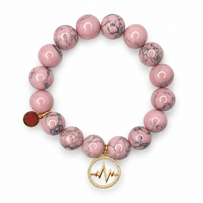Light Pink Howlite with Heartbeat EKG Pendant — Oriana LaMarca