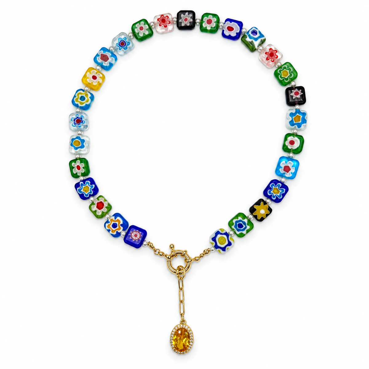 Millefiore with Citrine Hidden Gem Drop Necklace studio photo