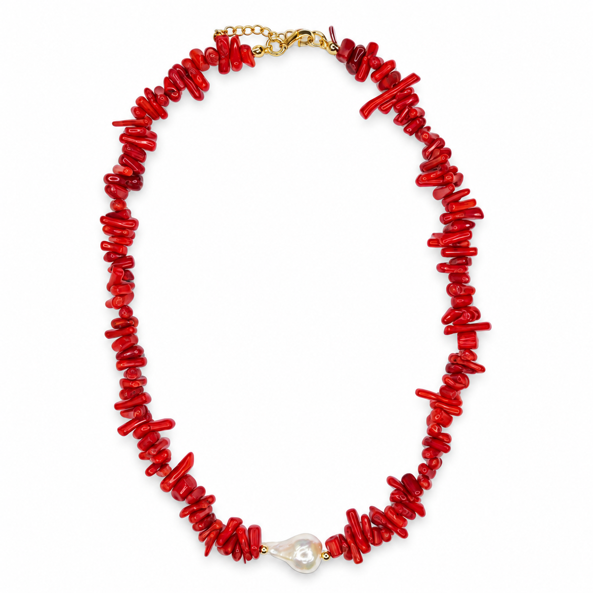 Red Howlite Slices with Freshwater Pearl Necklace studio photo