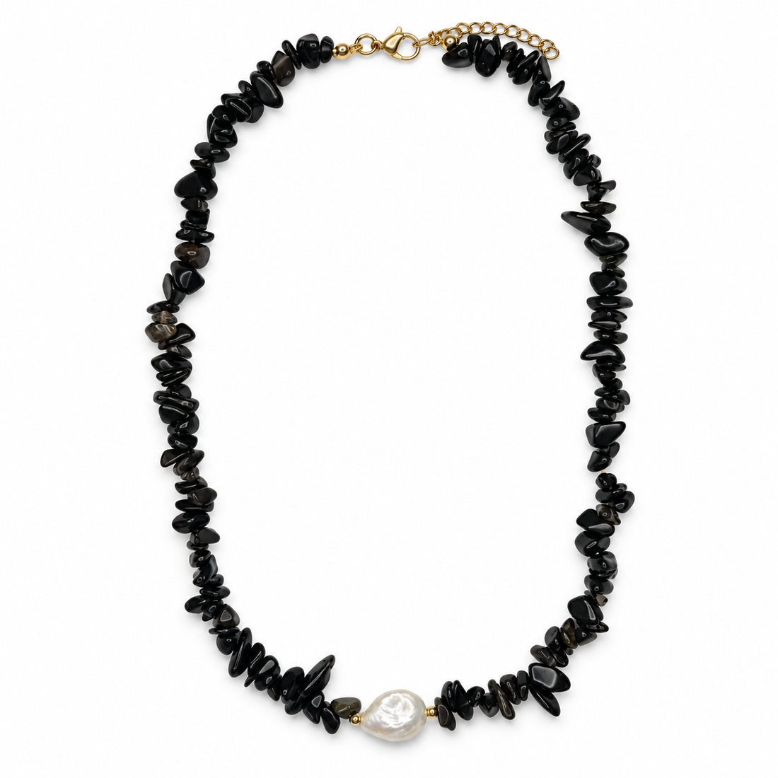 Black Howlite Slices with Freshwater Pearl Necklace studio photo