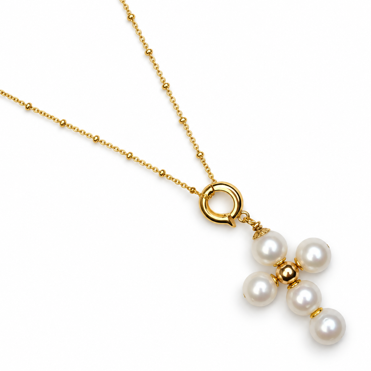 Perla Grande Freshwater Pearl Handmade Cross Necklace studio photo