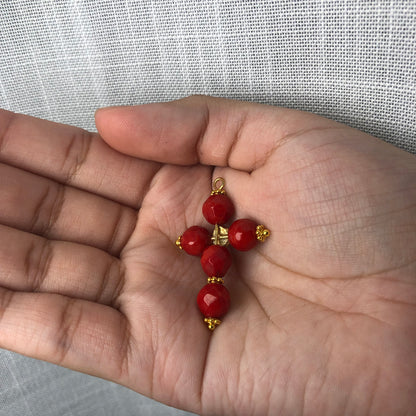 Red Coral Cross Pendant